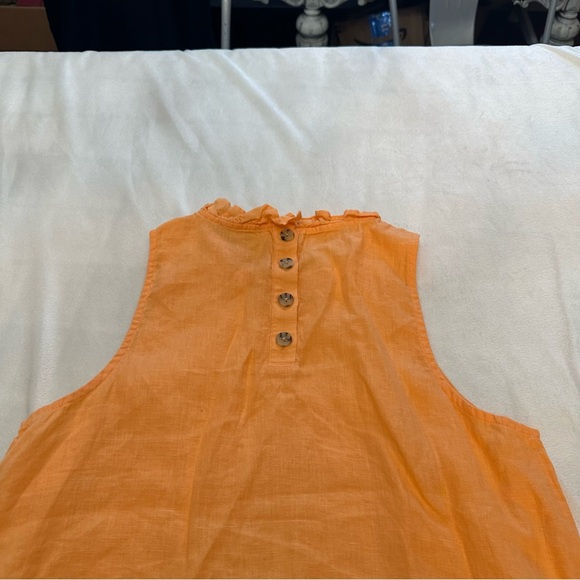 J. Crew Orange 100% linen Ruffle Neck Sleeveless Tank 51781 - Picture 5 of 11